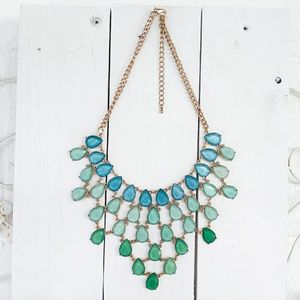 Teal blue green ombre waterfall necklace